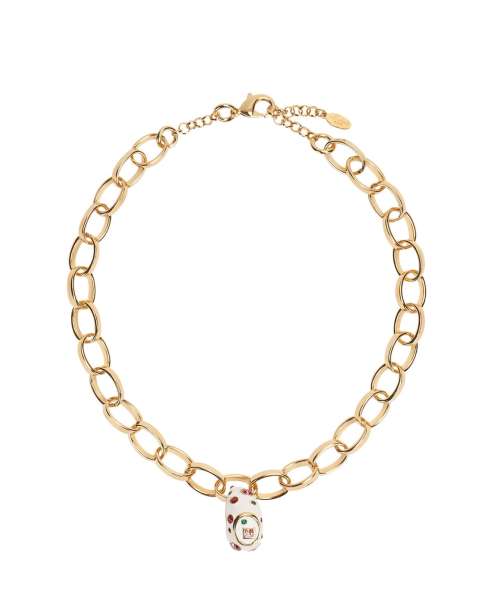 COLLANA A CATENA CON ANELLO SMALTATO BIANCO