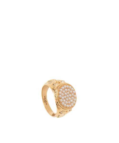 ANELLO CHEVALIER FIORITO CON PEARLS OTTONE COL. ORO E MICRO PERLE WHITE