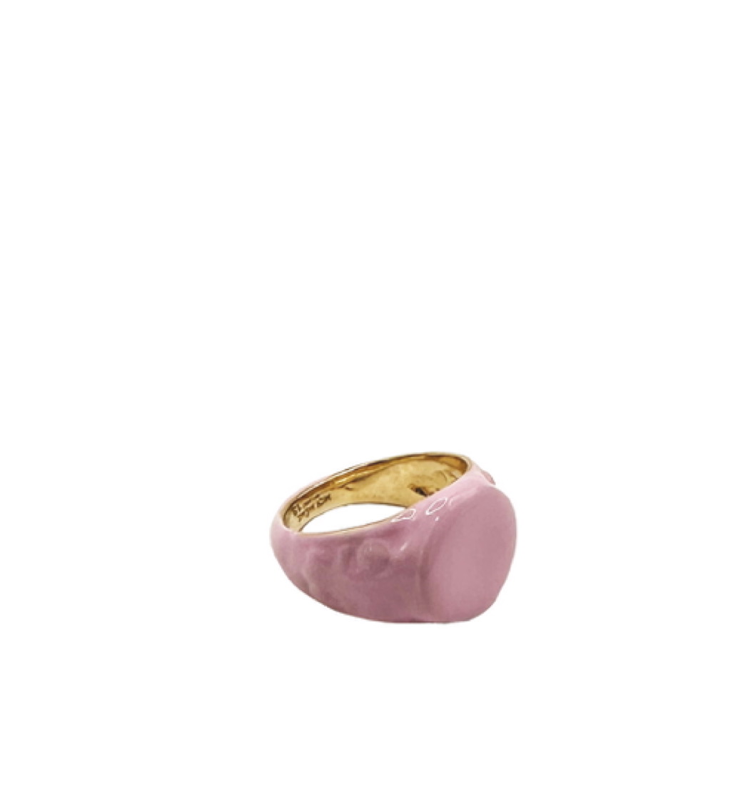 FLOWERED ENAMELLED CHEVALIER RING ICY PINK
