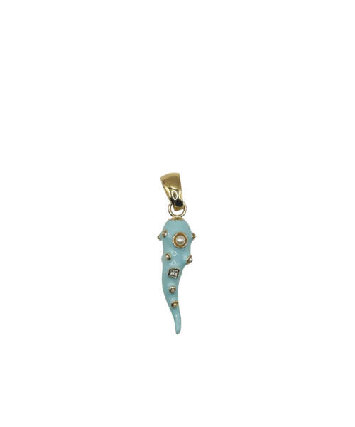 SMALL ENAMELED HORN CHARM LIGHT BLUE