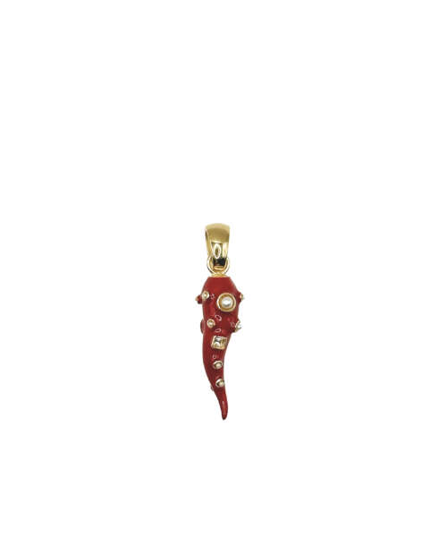 SMALL ENAMELED HORN CHARM RUBY RED